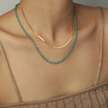 Double Layer Gold Necklace Turquoise Beads Snake Chain view 3