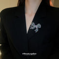 Silver Tone Bow Brooch With Purple Green And Blue Crystals view 4