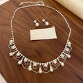 Silver Pearl Rhinestone Fringe Necklace Matching Stud Earrings view 4