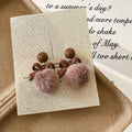 Bow and Faux Fur Pom Pom Stud Earrings in Dusty Brown and Red view 3