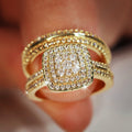 Gold Square Halo Multi-Band Ring Clear Pavé Stones view 2