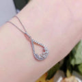 Silver Tone Open Teardrop Crystal Pendant Necklace view 2