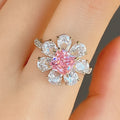 Pink Square Floral Cluster Ring In Polished Silver Tone view 3