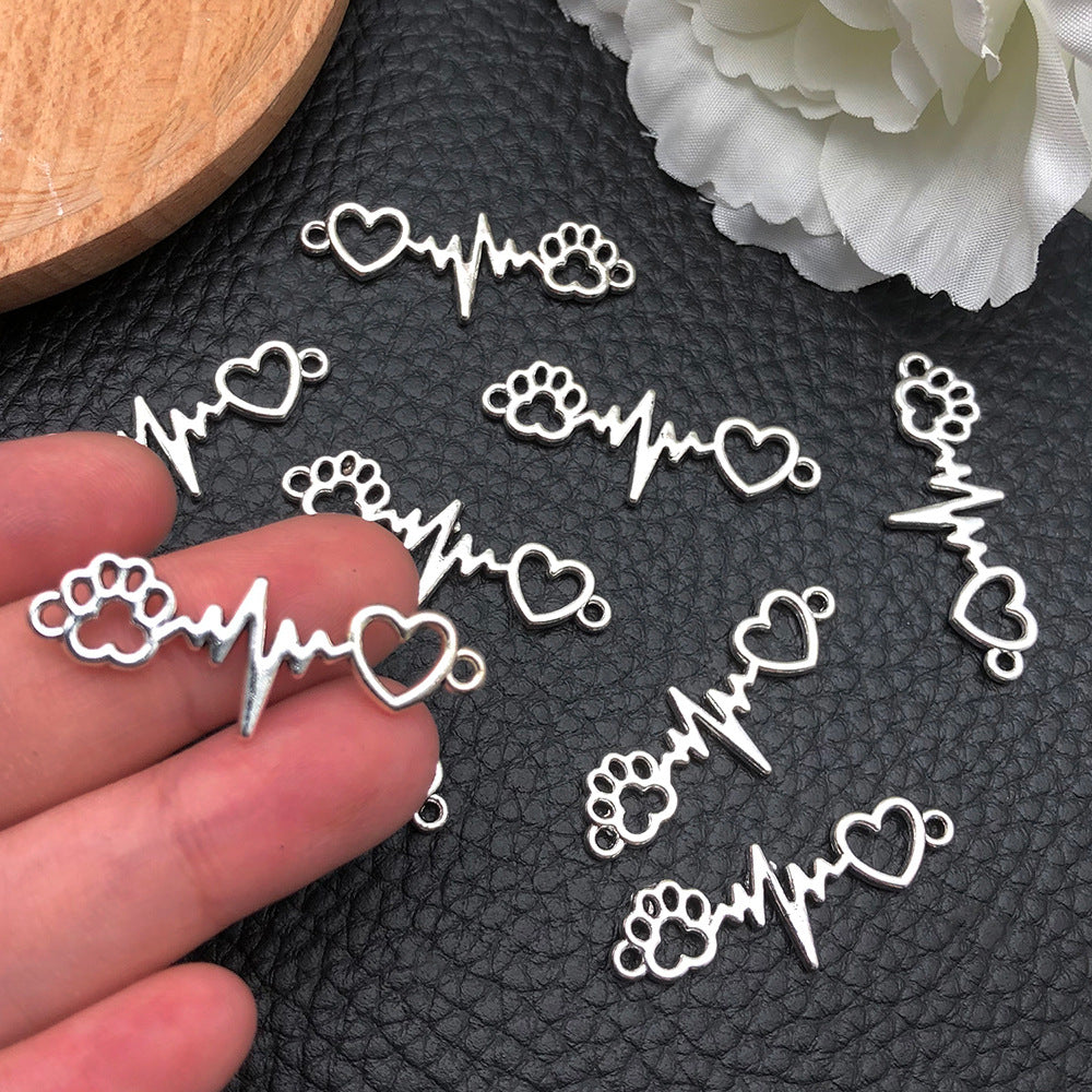 Antique Silver Zinc Alloy Electrocardiogram Heartbeat Connector Charm for DIY Jewelry