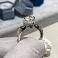 Round White Stone Ring with Raised Basket and Textured Band view 2