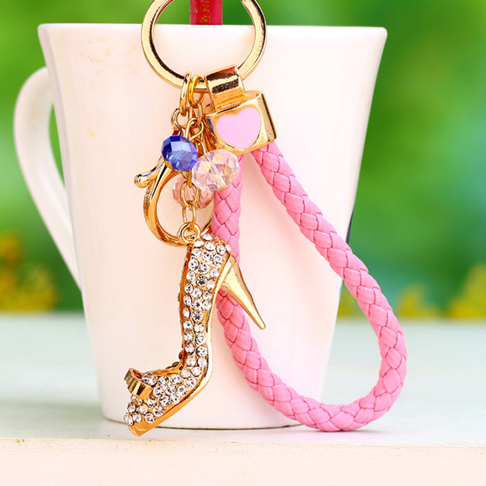 Jeweled Cinderella High Heel Keychains with Braided Wrist Loops