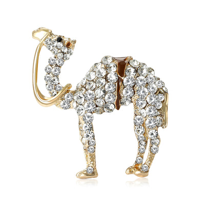 Front view of standing camel silhouette covered with clear or brown crystals
