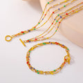 Multicolor Bead Layered Gold Necklace Bracelet Set Titanium Steel view 3