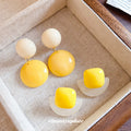 Yellow And White Resin Double Circle Stud Earrings view 2