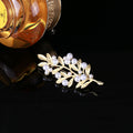 Matte Gold Pearl Leaf Branch Brooch White Pearl Accents view 6