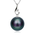 Silver Tone Dark Peacock Pearl Pendant Necklace Chain view 2