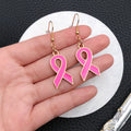 Pink Awareness Ribbon Dangle Hook Earring Pair with Metal Hooks view 4
