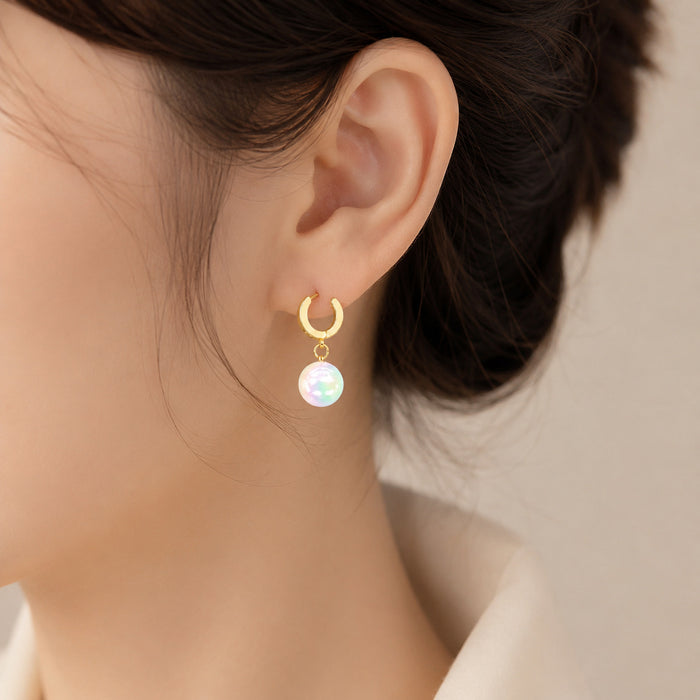Gold Huggie and Iridescent Pearl Look Drop Earrings