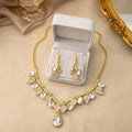 Gold Leaf Crystal Necklace Earring Jewelry Sets Three Colors view 6