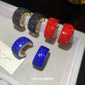 Crystal Pave Wide C Hoop Earrings in Black and Red view 3