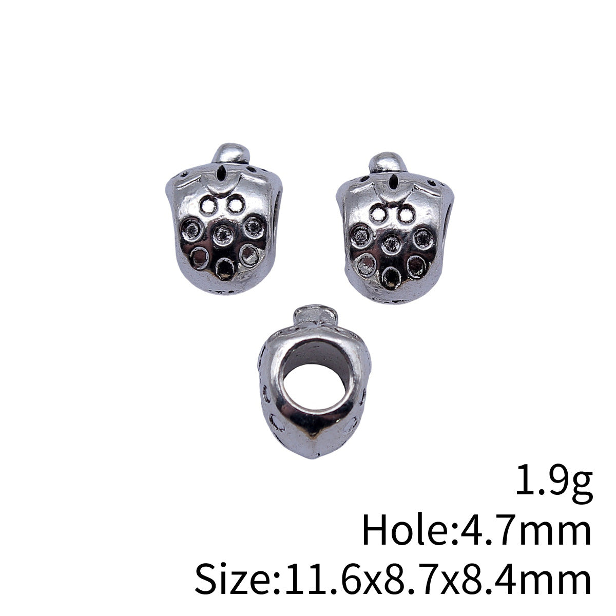 11.6x8.7x8.4mm 1.9g Antique Silver Zinc Alloy Strawberry Large Hole Spacer Beads for Handmade Jewelry Making