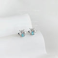 Silver Tone Bee And Aqua Teardrop Stone Stud Earrings view 1
