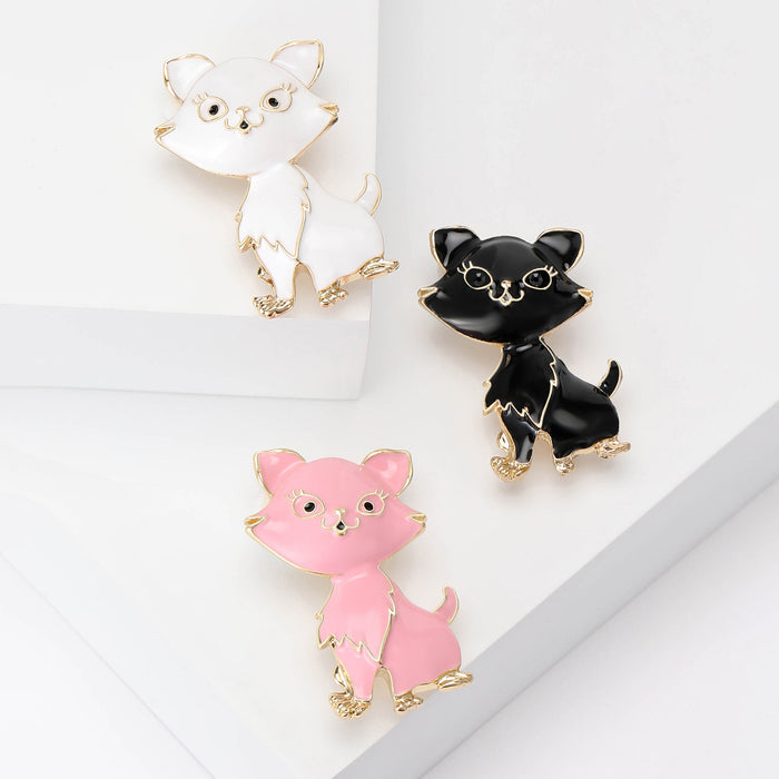 Enamel Kitten Brooch In 3 Color Variants For Jackets and Scarves