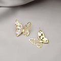 Gold Crystal Butterfly Stud Earrings Openwork Cutout Wings view 3