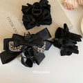 Black Satin Rhinestone Bow Large Hair Claw Clip Style view 3