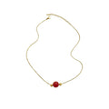 Gold Chain Red Round Bead Necklace Textured Gold Accents view 5