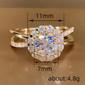 Gold Sunflower Halo Cross Band Clear Stone Ring Metal Alloy view 5