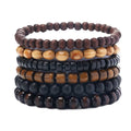 Five Piece Multi Layer Wood Bead Elastic Bracelet Stack Set view 5