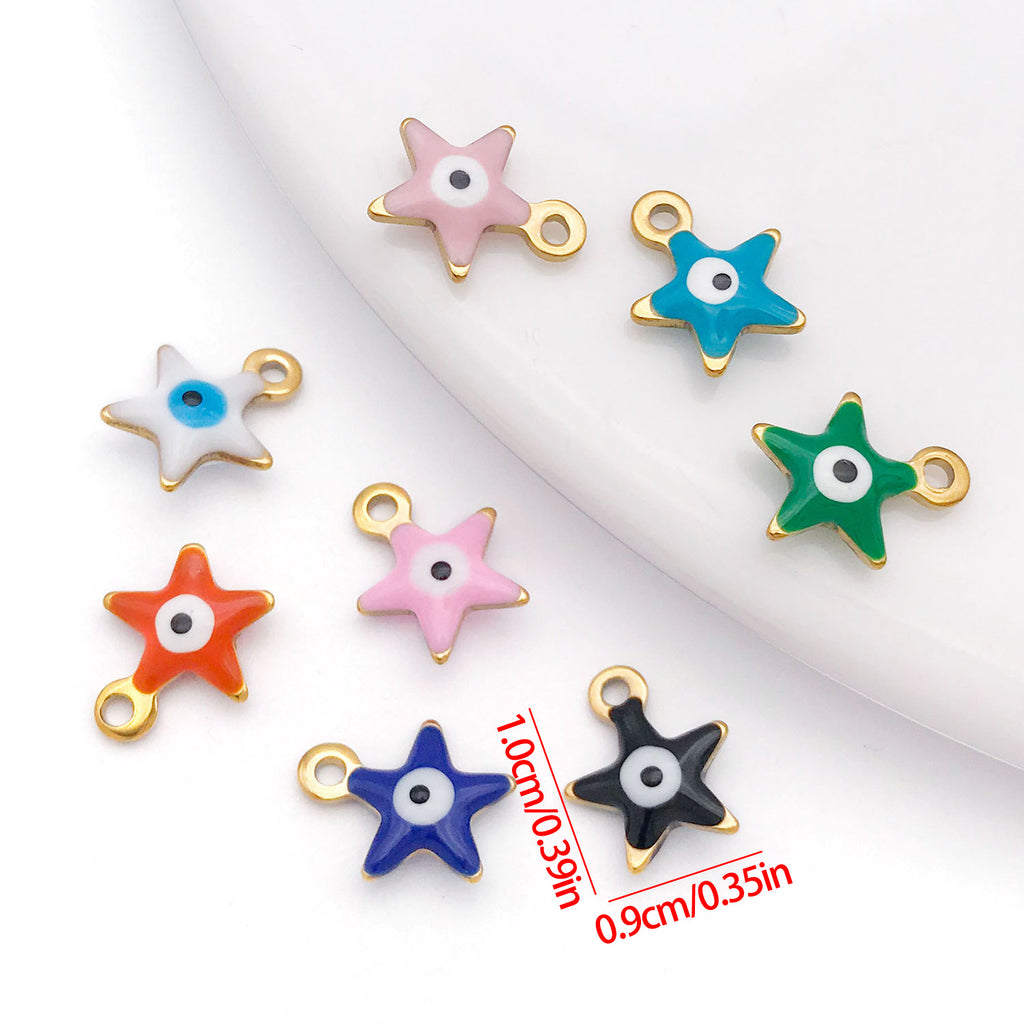 Stainless Steel Five Point Star Eye Enamel Charm Pendant for DIY Bracelet Necklace