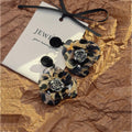 Leopard Print Flower Black Center Statement Stud Earrings view 6