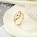 Gold Tone Marquise Enamel Evil Eye Adjustable Open Rings view 3