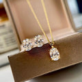 Oval Clear Solitaire Stud Earrings And Pendant Necklace Gold Tone view 5