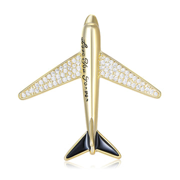Love You Forever Crystal Airplane Brooch in Gold or Silver Tone