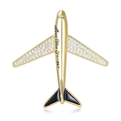 Front view of love You Forever Crystal Airplane Brooch in Gold or Silver Tone against a white background.