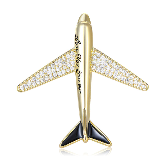 Love You Forever Crystal Airplane Brooch in Gold or Silver Tone
