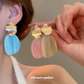 Marbled Resin Drop Earrings in Pink and Ivory for Women view 2