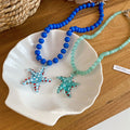 Beaded Starfish Pendant Necklace in Green and Blue view 4