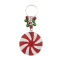 Red White Peppermint Wood Disc Keychain Jingle Bells view 6