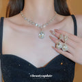 Silver Tone Green Teardrop Crystal Necklace And Earring Set view 4