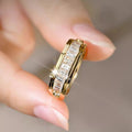 Baguette Clear Stone Channel Slim Band Ring In Gold Tone view 2