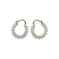 Gold Tone Pearl Half Hoop Earrings in Stud or Huggie Styles view 5