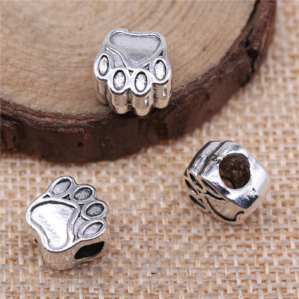 11x11x7mm 2.9g Zinc Alloy Dog Paw Large Hole Spacer Beads for DIY Bracelet Necklace Making