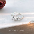 Open Adjustable Silver Tone Multi Pearl Cluster Ring Black Accents view 3
