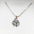 Silver Tone Multicolor Crystal Christmas Tree Necklace view 2