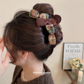 Flocked Plaid Bow Bear Rabbit Hair Claw and BB Clip Styles view 3