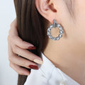 Twisted Rope Circle Hoop Stud Earrings Gold and Steel Tone view 7
