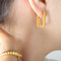 Rectangle Geometric Huggie Hoop Earrings Gold Rose Steel view 1