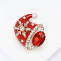 Red Enamel Santa Hat Brooch with Crystal Snowflake view 4