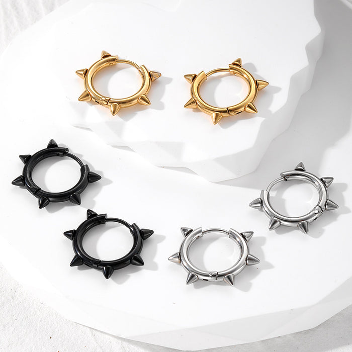 Gold Silver and Black Tone Geometric Spike Hoop Earrings