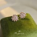 Gold Heart Stud Earrings Pink Crystal Pearl Halo Border view 4
