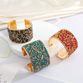 Gold Tone Crushed Stone Wide Open Cuff Bracelets in Seven Colorways view 2